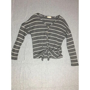 Womens Altar’d State Sweater Size XS Gray White Striped Button Up Warm Winter